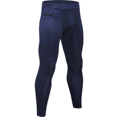 Zipper Pocket Fitness Running Training Sweat Wicking Quick Dry High Stretch Tights (Color:Navy Size:M)