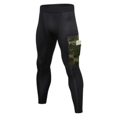 Camouflage Pocket Training Running Fast Dry High Elastic Sports Casual Tights (Color:Black Camouflage Green Size:L)