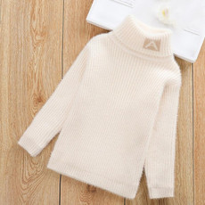 Letter Pattern Imitation Mink Velvet Children Turtleneck Knitted Sweater (Color:White Size:150cm)