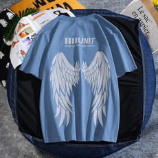 Wings Reflective Round Neck Short-sleeved Loose Printed Cotton T-shirt (Color:Blue Size:S)