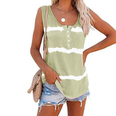 Loose Tie-dye Striped Printed Vest T-shirt for Ladies (Color:Green Size:XXL) Loose Tie-dye Striped Printed Vest T-shirt for Ladies (Color:Green Size:XXL)