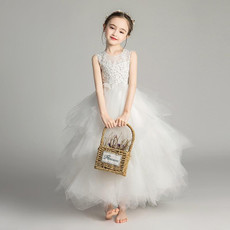 Sleeveless Long Lace Princess Dress Pettiskirt Performance Formal Dress for Girls (Color:White Size:100cm)