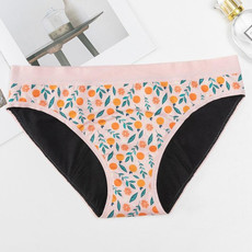 Antibacterial Second Suction Breathable Four-layer Leakproof Physiological Underwear For Women (Color:Orange Printed Size:M)