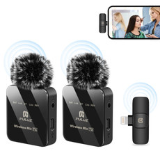 PULUZ Wireless Lavalier Microphone for iPhone / iPad, 8-Pin Receiver and Dual Microphones (Black)