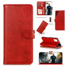 For Galaxy A71 Embossed Happy Cat Pattern Horizontal Flip Leather Case with Holder & Card Slots & Wallet(Red)
