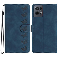 For OPPO Reno8 Pro Seven Butterflies Embossed Leather Phone Case(Blue)