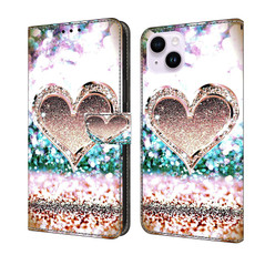 For iPhone 15 Plus Crystal 3D Shockproof Protective Leather Phone Case(Pink Diamond Heart)