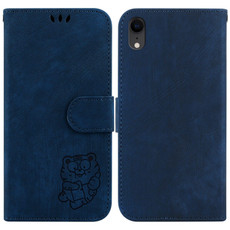 For iPhone XR Little Tiger Embossed Leather Phone Case(Dark Blue)