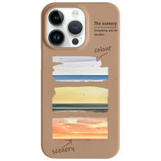 For iPhone 14 Pro Max Painted Pattern Skin-friendly PC Phone Case(Coffee+Sunset) For iPhone 14 Pro Max Painted Pattern Skin-friendly PC Phone Case(Coffee+Sunset)