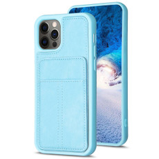 For iPhone 12 / 12 Pro BF28 Frosted Card Bag Phone Case with Holder(Blue)