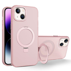 For iPhone 13 MagSafe Metal Holder Frosted Translucent Phone Case(Pink)