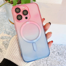For iPhone 13 Pro MagSafe Magnetic TPU + Acrylic Gradient Color Phone Case(Pink Blue)