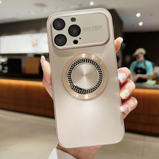 For iPhone 12 Pro Large Window Diamond Magnifier Magnetic Phone Case(Gold)
