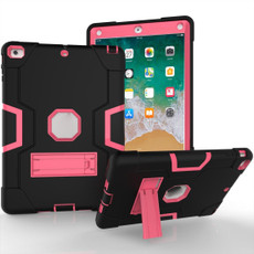 For iPad Air Contrast Color Silicone + PC Combination Case with Holder(Black + Rose Red)