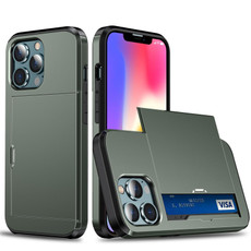 For iPhone 13 Pro Max Shockproof Armor Protective Case with Slide Card Slot (Army Green)
