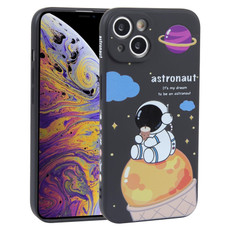 For iPhone XS Max Milk Tea Astronaut Pattern Liquid Silicone Phone Case(Ivory Black)