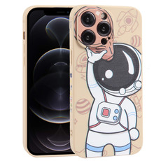 For iPhone 12 Pro Spaceman Binoculars Phone Case(Beige and Pink)