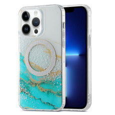 For iPhone 13 Pro Dual-side IMD Marble Magsafe Phone Case(White Green)