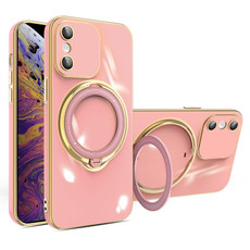 For iPhone XS Max Multifunction Electroplating MagSafe Holder Phone Case(Pink)