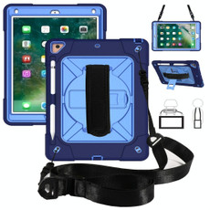 For iPad 9.7 Contrast Color Silicone + PC Combination Case with Holder(Navy Blue + Blue)