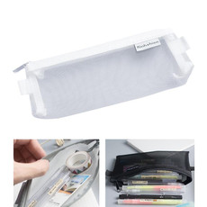 Nylon Simple Transparent Mesh Pencil Case Office School Supplies(Small White)