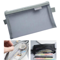 Nylon Simple Transparent Mesh Pencil Case Office School Supplies(Big Grey)