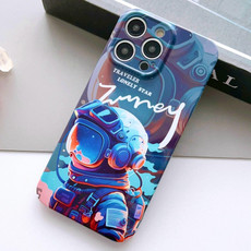For iPhone 13 Pro Max Painted Pattern Precise Hole PC Phone Case(Blue Paint Astronaut)