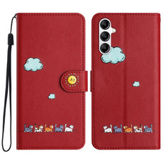 For Samsung Galaxy S23 FE 5G Cartoon Cats Leather Phone Case(Red)