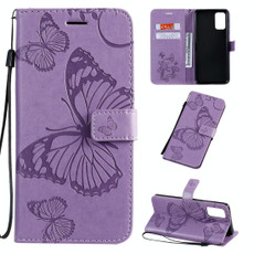 For Galaxy S20 Ultra Pressed Printing Butterfly Pattern Horizontal Flip PU Leather Case with Holder & Card Slots & Wallet & Lanyard(Purple)