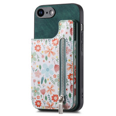For iPhone 6 Plus / 6s Plus Retro Painted Zipper Wallet Back Phone Case(Green)