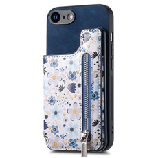 For iPhone 6 Plus / 6s Plus Retro Painted Zipper Wallet Back Phone Case(Blue)