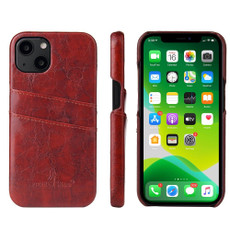 For iPhone 13 Fierre Shann Retro Oil Wax Texture PU Leather Case with Card Slots(Brown)
