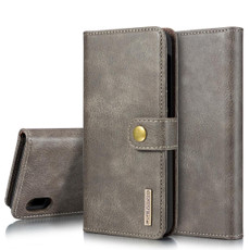 DG.MING Crazy Horse Texture Flip Detachable Magnetic Leather Case with Holder & Card Slots & Wallet for Galaxy A10(Gray)