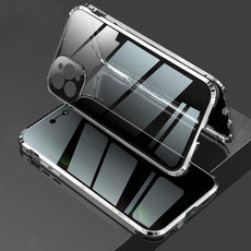 For iPhone 12 Pro Four-corner Shockproof Anti-peeping Magnetic Metal Frame Double-sided Tempered Glass Case(Silver) For iPhone 12 Pro Four-corner Shockproof Anti-peeping Magnetic Metal Frame Double-sided Tempered Glass Case(Silver)