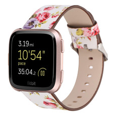 For Fitbit Versa 1 / 2 Flower Pattern  Watch Band(White Pink)