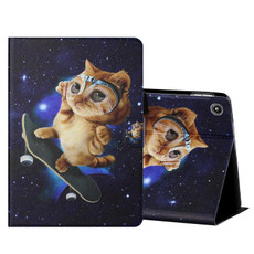For Amazon Kindle Fire HD7 2015 / 2017 / 2019 Colored Drawing Horizontal Flip Leather Case with Holder & Card Slots(Skateboard Cat)