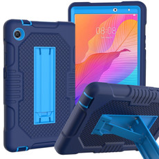 For Huawei MatePad T8 8.0(2020) Contrast Color Robot Shockproof Silicone + PC Protective Case with Holder(Navy Blue)
