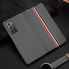 For Samsung Galaxy Z Fold2 5G Exclusive Series Cowhide Texture Horizontal Flip Leather Case(Grey Strips)