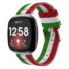 For Fitbit Versa 3 Nylon Watch Band(Green White Red)