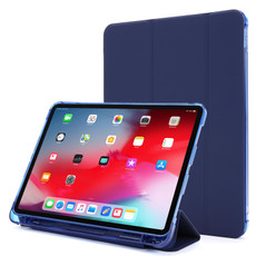 For iPad Pro 12.9 2022 / 2021 Multi-folding Horizontal Flip PU Leather + Shockproof Airbag TPU Tablet Case with Holder & Pen Slot & Wake-up / Sleep Function(Dark Blue)