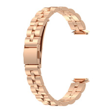 For Fitbit Luxe Special Edition Three-beads Stainless Steel Flat Buckle Watch Band(Rose Gold)