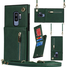 For Samsung Galaxy S9 Plus Cross-body Zipper Square TPU+PU Back Cover Case with Holder & Card Slots & Wallet & Strap(Green)