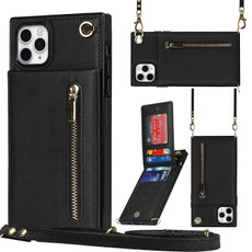 For iPhone 11 Pro Cross-body Zipper Square TPU+PU Back Cover Case with Holder & Card Slots & Wallet & Strap (Black)