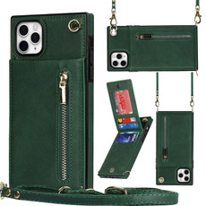 For iPhone 11 Pro Max Cross-body Zipper Square TPU+PU Back Cover Case with Holder & Card Slots & Wallet & Strap (Green)