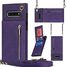 For Samsung Galaxy S10 Cross-body Zipper Square TPU+PU Back Cover Case with Holder & Card Slots & Wallet & Strap(Purple)