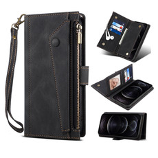 For iPhone 13 mini Retro Frosted Horizontal Flip Leather Case with Holder & Card Slot & Wallet & Zipper Pocket & Lanyard (Black)