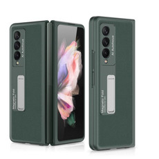 For Samsung Galaxy Z Fold3 5G GKK Ultra-thin Shockproof Leather Protective Case, with Holder(Green)
