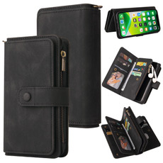For iPhone 13 mini Skin Feel PU + TPU Horizontal Flip Leather Case with Holder & 15 Cards Slot & Wallet & Zipper Pocket & Lanyard (Black)