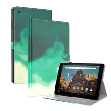 For Amazon Fire HD 10 2019 / 2017 Watercolor Pattern Skin Feel Magnetic Horizontal Flip PU Leather Case with Holder & Card Slots & Photo Frame & Sleep / Wake-up Function(Cyan Green)