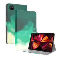 For iPad Pro 12.9 2022 / 2021 / 2020 Watercolor Pattern Skin Feel Magnetic Horizontal Flip PU Leather Tablet Case with Holder & Card Slots & Photo Frame & Sleep / Wake-up Function(Cyan Green)